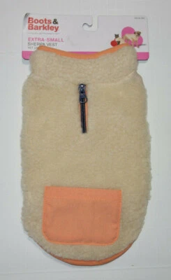BOOTS & BARKLEY Beige/Tan Sherpa Dog Cat Sweater Vest Jacket,Pocket XS Extra Small Boots Barkley