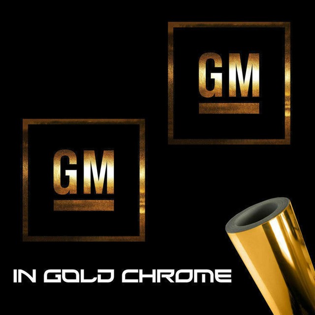 2x GM General Motors Logo Decal Stickers 2.0" x 2.0" gold chrome logo