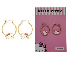 Sanrio Hello Kitty Gold Plated Hoop and Enamel Earrings Official Licensed NWT
