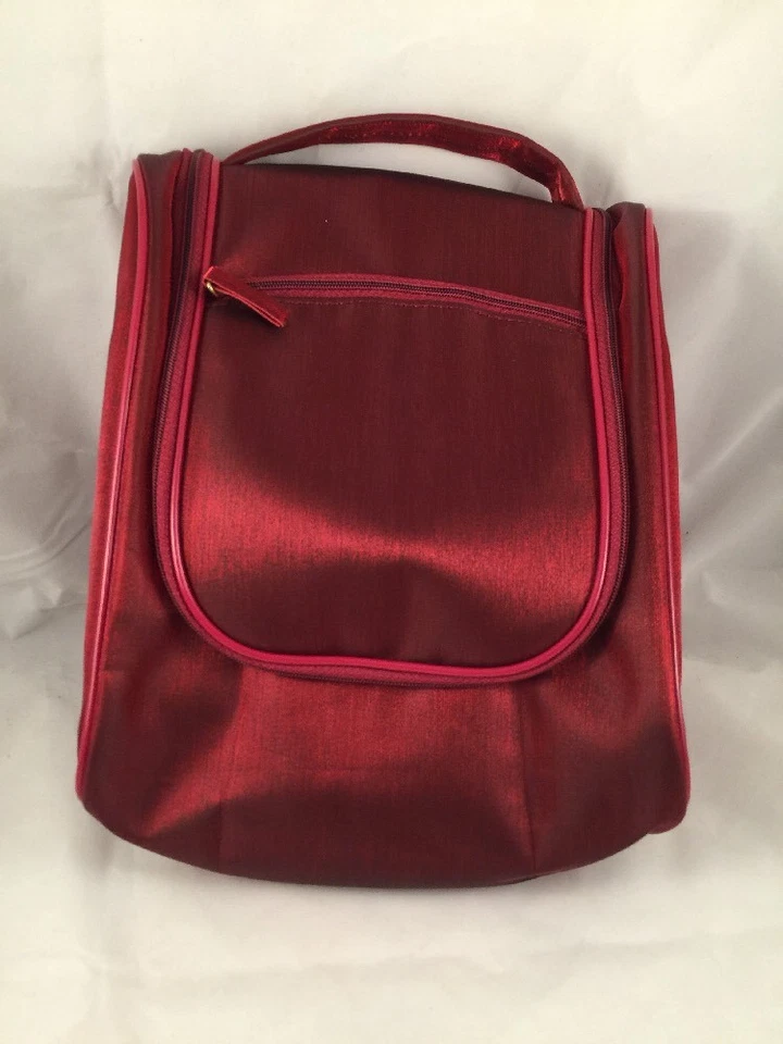 Avon Make-Up Bag /Tote Case Burgundy Iridescence 2 Zipper Compartment - Image 3 of 4