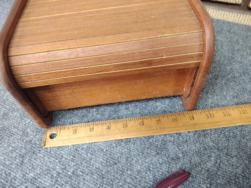 Vintage Teakholz Rolle Top Organizer Aufbewahrungskoffer MCM Retro Atomic Betriebssystem - Bild 6 von 11