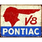 Pontiac V8 Logo - Distressed Retro Vintage Tin Sign 12.5in x 16in