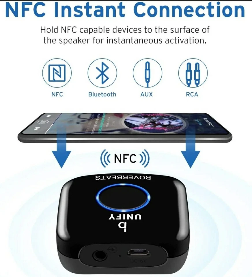 Rechargeable Bluetooth Receiver NFC Enabled Audio Adapter-Stream Music 3.5mm AUX - Image 4 of 4