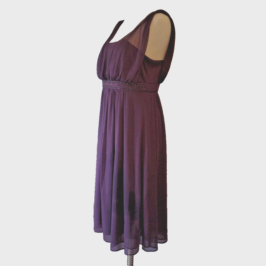 DRESSBARN Women's Size 8 Dress BEADED PURPLE CHIFFON Semi Formal