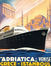 POSTER ADRIATICA SHIP TRAVEL VENICE ITALY GREECE ISTANBUL VINTAGE REPRO FREE S/H