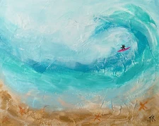 Black Cat Landscape Painting Beach Original Surfing Abstract Art Samantha McLean