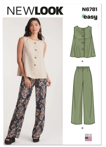 NEW LOOK SEWING PATTERN 6781 MISSES 10-22 EASY LOOSE TOP, WIDE LEG PULL-ON PANTS - Picture 1 of 9