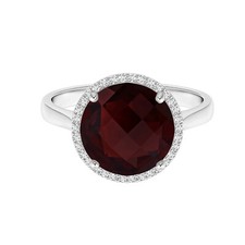 6MM Round Shape Garnet Solitaire Halo Women Wedding Ring 925 Sterling Silver