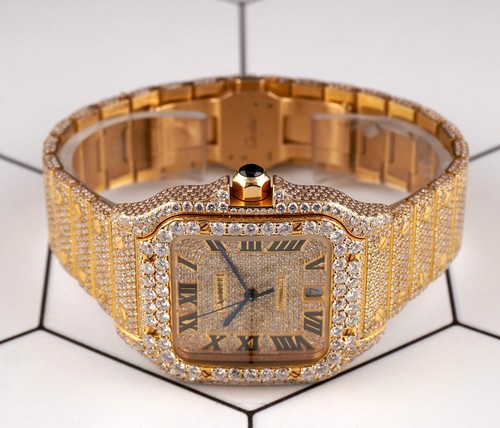 Cartier Santos Mens 39.8mm 18k Yellow Gold Watch Iced Out 25ct Diamonds 4070 - Picture 10 of 14