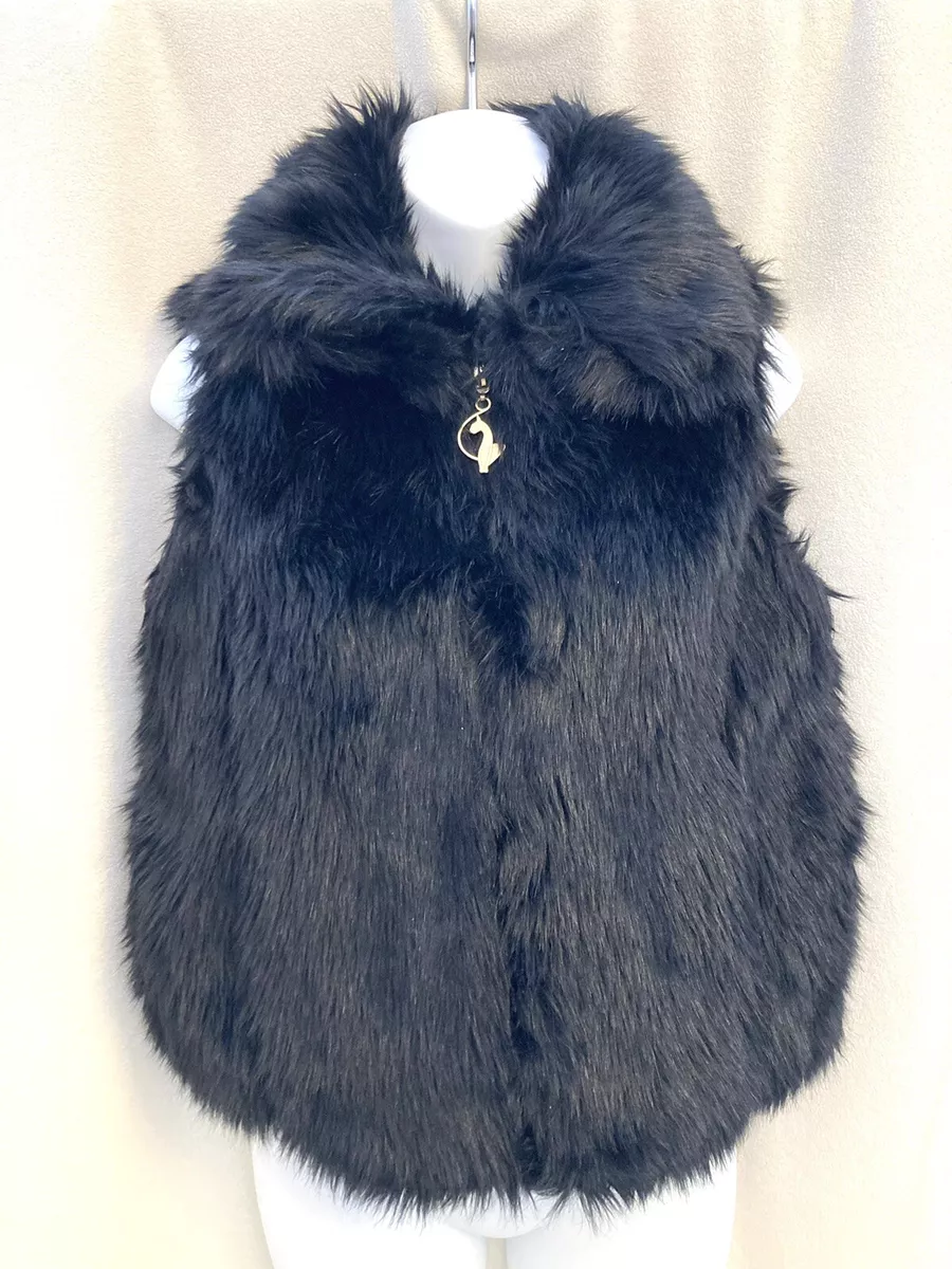 Baby Phat Black Faux Fur Zip Vest SZ S