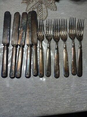 1847 Rogers Bros 16 Dwt Knives And Silverplate Forks Lot Of 1847 Rogers Bros 16 Dwt Knives And Silverplate Forks Lot Of