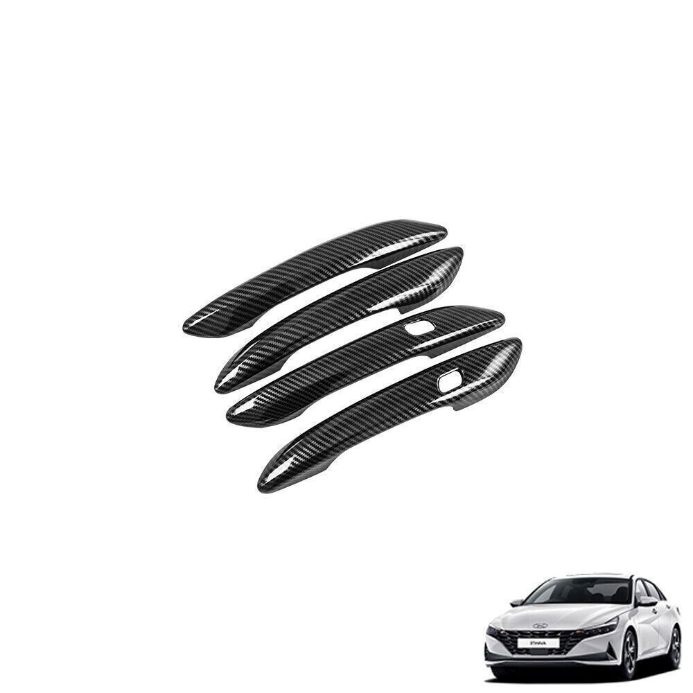 Carbon Fiber Style ABS Car Door Handle Cover Trim For Hyundai Elantra CN7 N Line