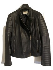 Womens Hugo Boss Leather Biker Jacket- Navy -size 6