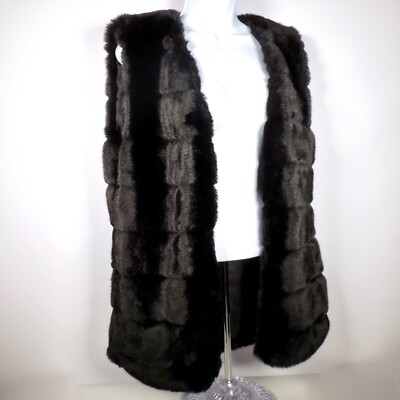 Lovposh Black Soft Faux Mink Fur M Vest Vegan Open Front Hook Eye