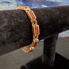 Vintage Emmons Gold-Tone Faux Tortoise Shell Lucite Bar Bracelet