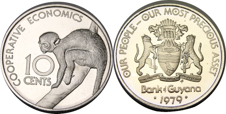 elf Guyana 10 Cents 1979 Proof   Squirrel Monkey only 3,547 Minted