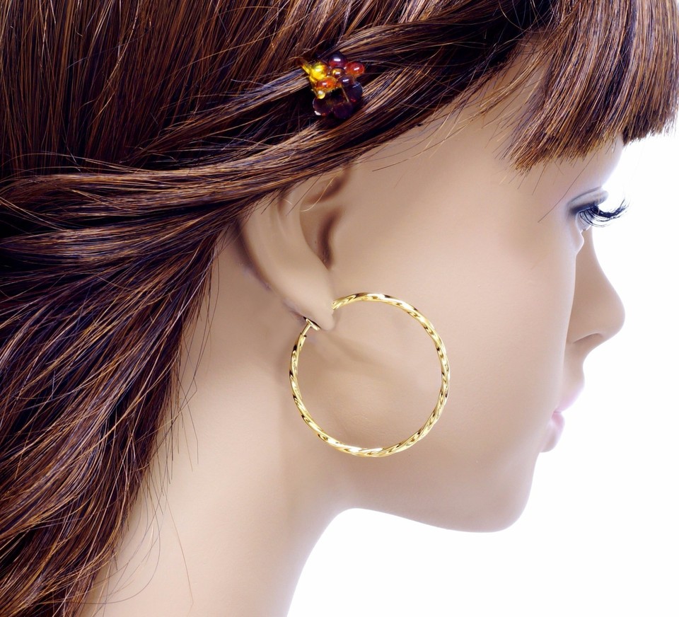 #E121D NEW Pair Non-pierced CLIP ON Twist Hoop EARRINGS Spring Closure ...