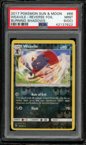 2017 Pokemon Sonne & Mond Brennende Schatten 86 Weavile - Reverse Foil - PSA 9 (OC) MINT