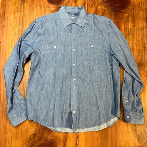 Mack Weldon Herren Hemd Large Chambray Baumwolle Lyocell Knopf Langarm ZZ22