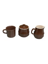Vintage Japan Stoneware tea set in chocolate brown -  set of 3