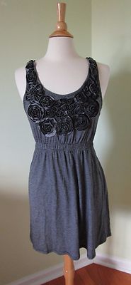 Needle & Thread Stripe Rosette Floral Dress LARGE L Black Gray Soft Casual 