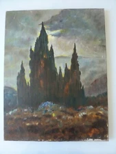 "TWILIGHT" 1967 EXPRESSIONIST LANDSCAPE LARGE OIL ON CANVAS BY FONTANA