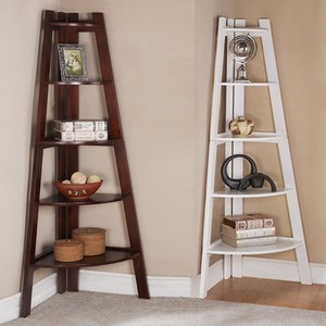 Walnut White 5 Tier Corner Shelf Bookcase Bookshelf ...