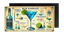 Blue Kamikaze Cocktail FRIDGE MAGNET advertisement sign (2 x 4 inches, wood)
