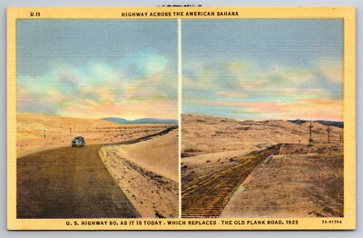 American Sahara Old Plank Road C1925 Hwy 80 Linen NV Postcard AC24