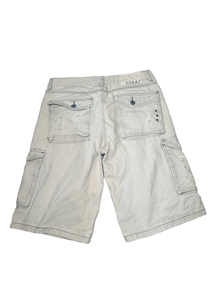 Pantalones Cortos FUSAI Para Hombre 36 Tostados Denim Bolsillos con Cremallera Sueltos Hip Hop Y2K De Colección Foto 2 de 4
