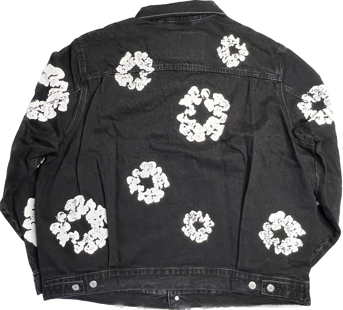DENIM TEARS Black All Over Cotton Wreath Denim Jacket Size X-Large