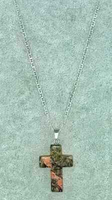 Heliotrope Gemstone Cross Necklace 1.6 inch Cross