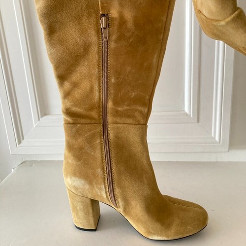 NWOB Urban Outfitters Over The Knee Suede Heeled Boots Yellow Sand Sz 39 - Picture 8 of 10