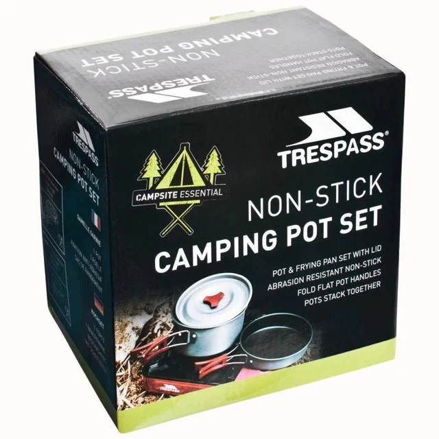 Trespass | Non Stick Camping Pot Frying Pan Set With Lid for Camping Caravan