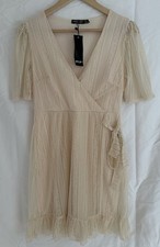 NASTYGAL Cream Vintage Short Sleeved Lace Wrap Skater Dress, Size 10, BNWT
