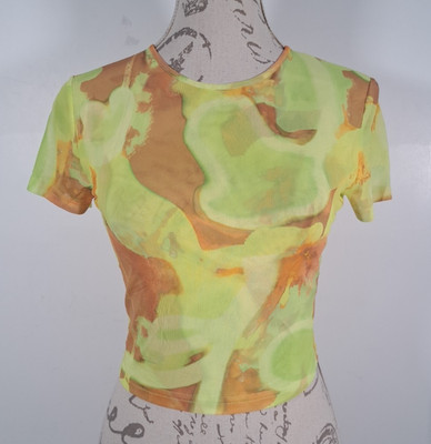 SORELLE UK Yellow Orange Tie Dye Semi-Sheer Mesh Short Sleeve Top BNWT Medium