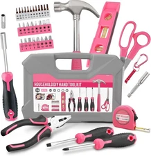 Hi-Spec 42pc Pink Household DIY Tool Set for Women. Home, 45 Piece, 