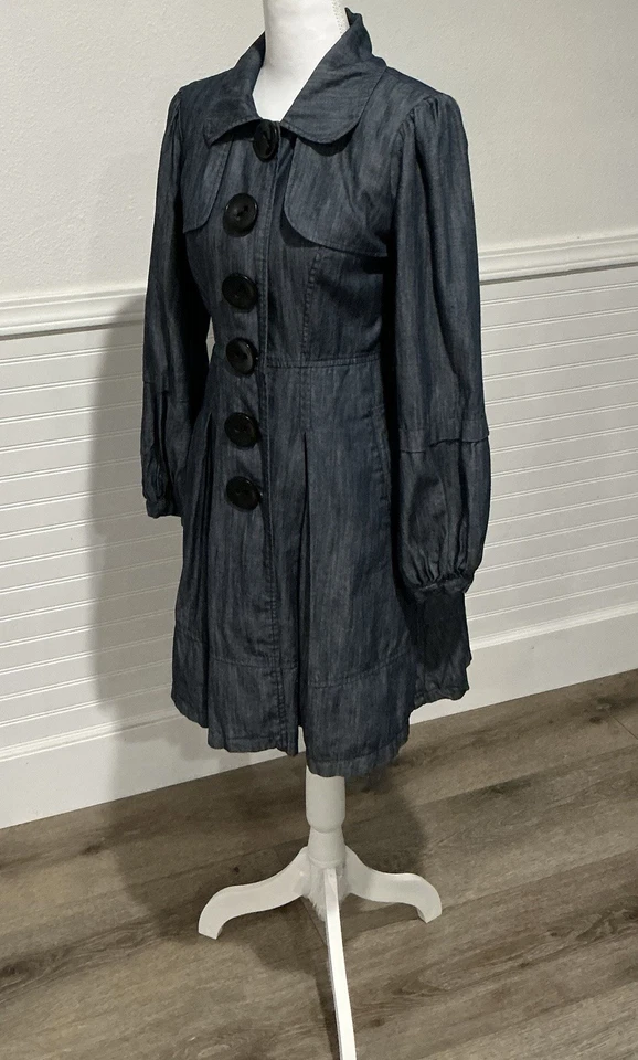 Vestido gabardina de mezclilla XOXO S | Mangas abullonadas Vintage Cottage Witchy Fit-N-Flare Foto 2 de 4
