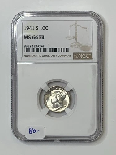 1941-S 10c Mercury Dime NGC MS66 FB ** HXKHX3054 ** Blast White!