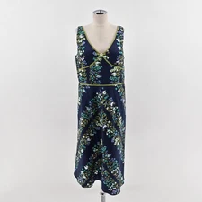 Vintage Y2k Babydoll Floral Dress Size 16 Navy Green Ethereal Cotton Fairy Boho