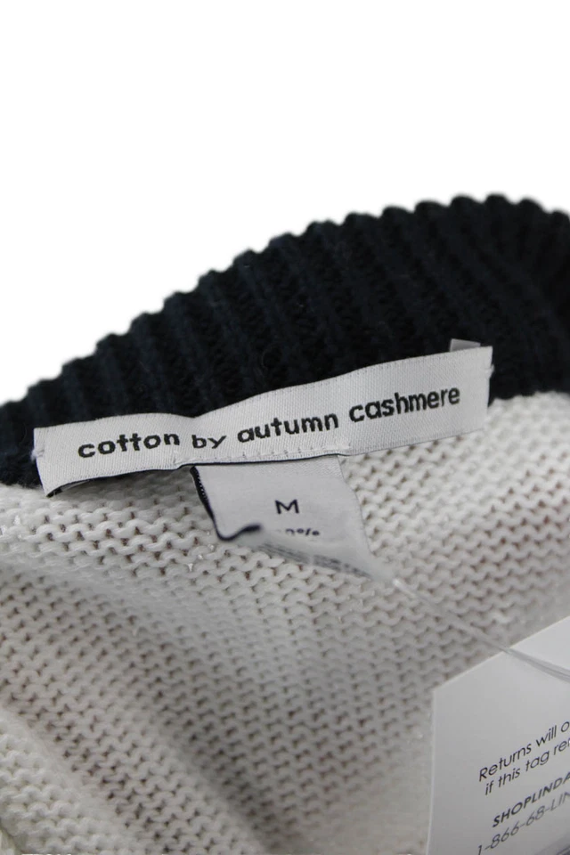 Cotton By Autumn Cashmere Unisex Dark Blue Striped Pullover Sweater Size M - Image 4 of 4