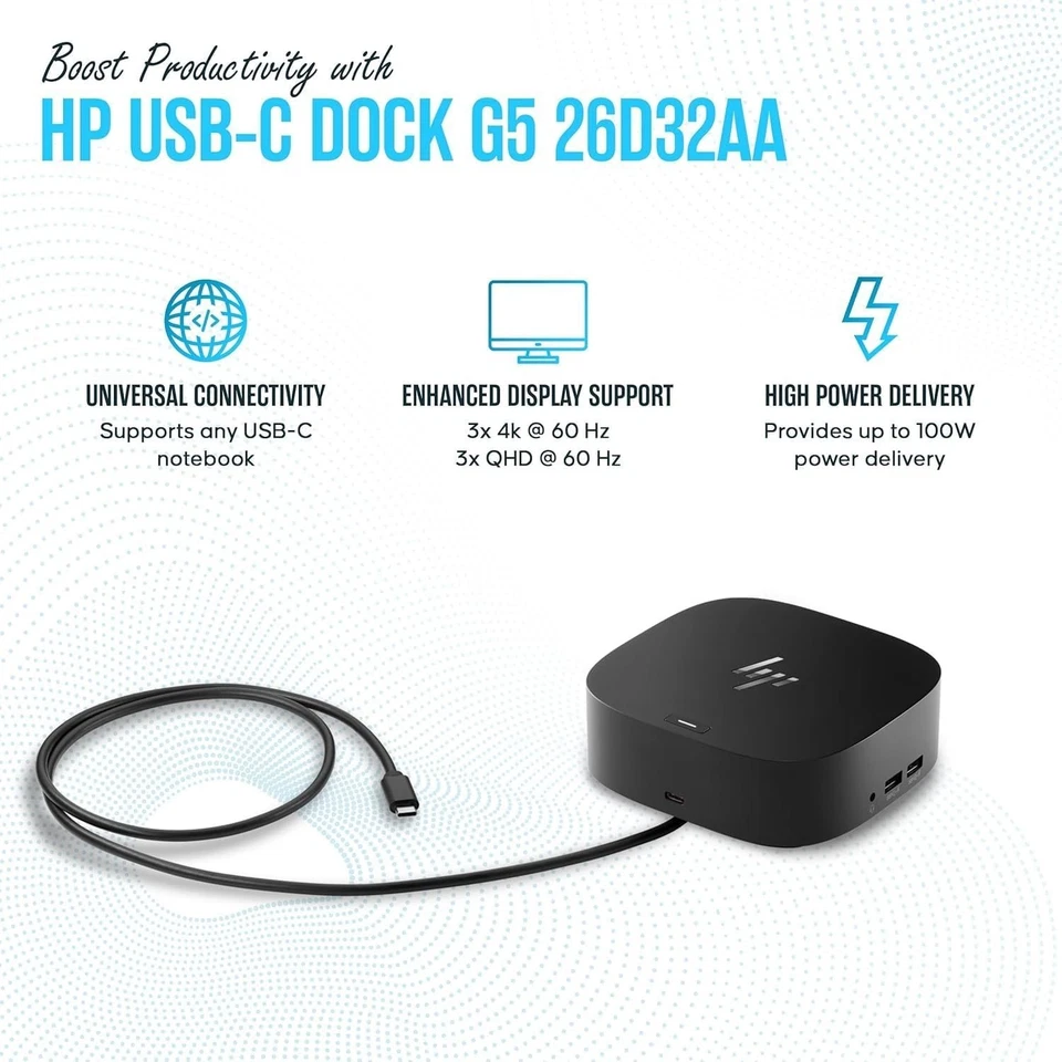 HP USB-C Dock G5 26D32AA Bundle – Dual Monitor Docking Station 120W Charging - Image 3 of 3