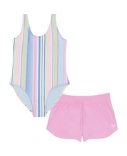 Roxy Big Girls Salty Stripe Scoopneck Swimsuit, 2-Piece Set, Size 10 FREE SHIP 