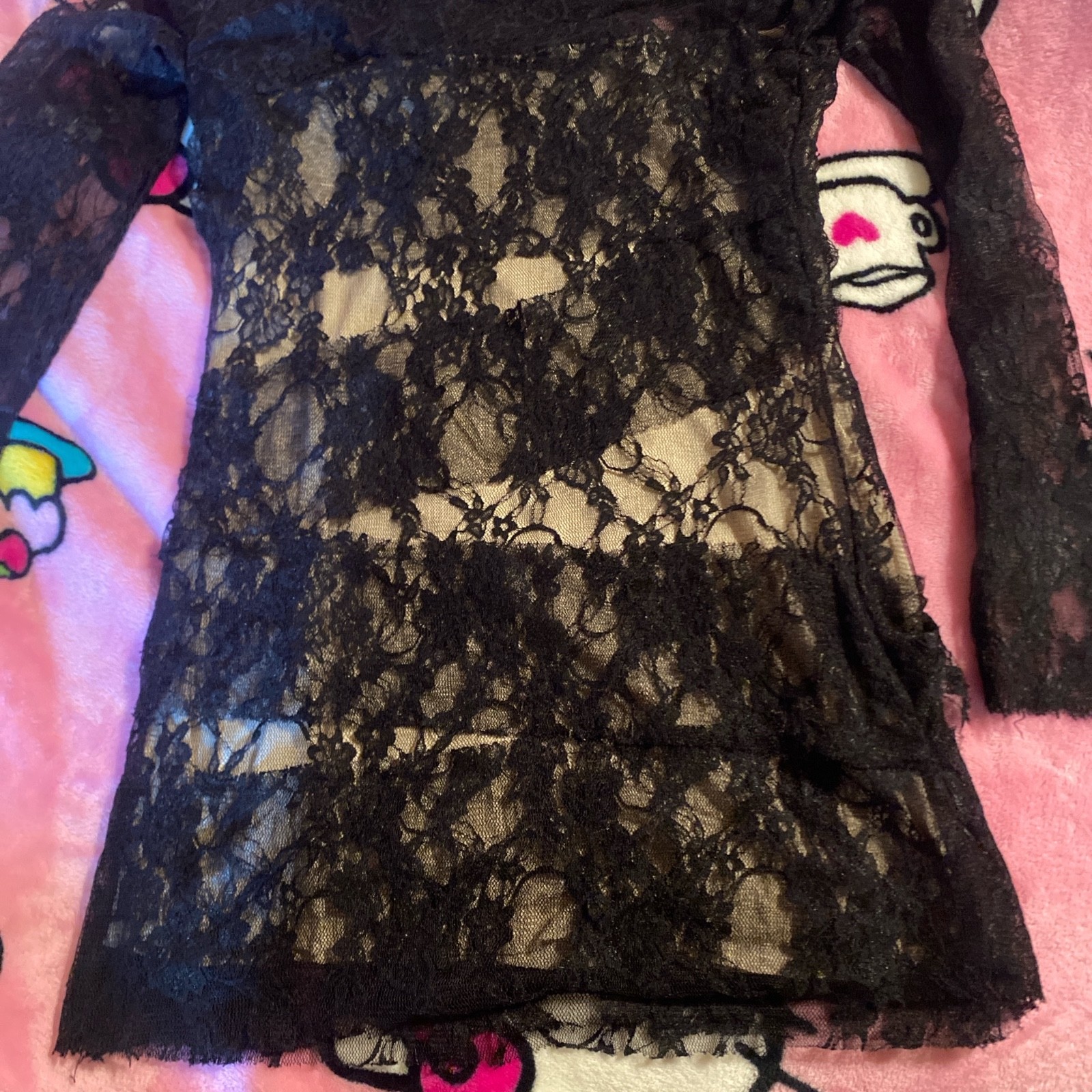 Black zigzag floral pattern gothic long sleeve to… - image 2