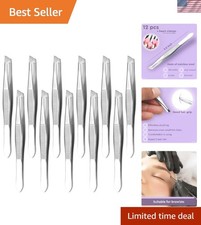 Luxury Eyebrow Tweezers with Heart Clamps - 12 Pcs Stainless Steel Grooming Set