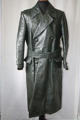 Vintage BWS grüner deutscher schwerer Leder Trench toller Mantel großes Revival Goth selten