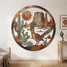 Roadrunner Desert Metal Wall Art Southwest Cactus Sign Rustic Western Decor