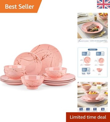 12-teiliges rosa und gold Geschirrset für 4 - stilvoll & langlebig, spülmaschinenfest
