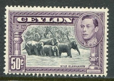 Ceylon 1938-48 50c perf 13½ SG 394b hinged mint (cat. £28 as u/m)
