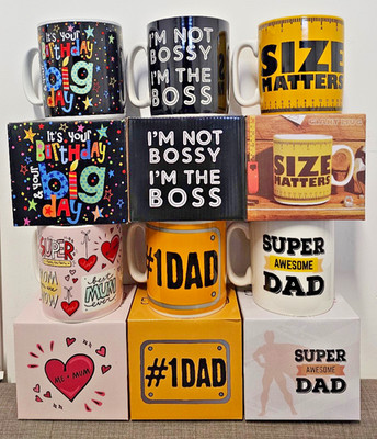 Riesen Jumbo Becher 900ml Übergröße Keramik Kaffee Tee Tasse DAD BOSS MUM SIZE MATTERS